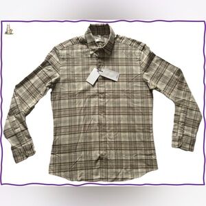 NWT-MNG Men's Beige Plaid Button-Up Shirt